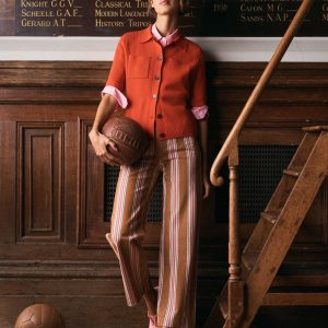 Patch Pocket Cropped Pants-Cognac. Pink Stripe