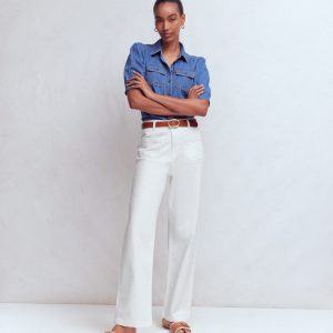 Straight Leg Pocket Jeans-White