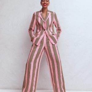 Kensington Linen Pants-Pink and Green Stripe