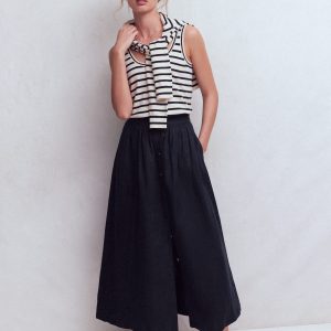 Emma Linen Maxi Skirt-Navy