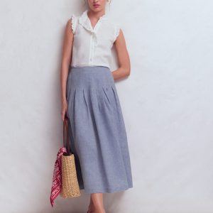 Valentina Linen Skirt-Blue Chambray