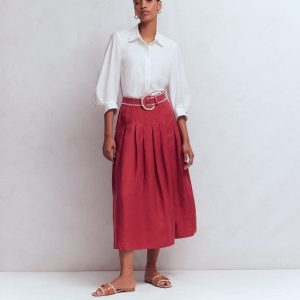 Valentina Linen Skirt-Red Pear