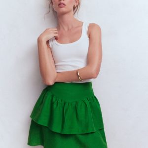 Tiered Linen Skirt-Highland Green