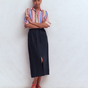 Layla Linen Skirt-Navy