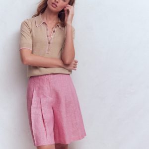 Highbury Pleated Linen Shorts-Meadowsweet Pink Chambray