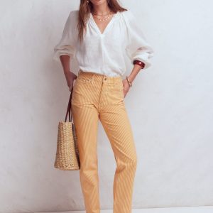 High Rise Straight Jeans-Yellow Stripe