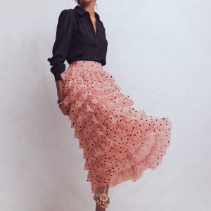 Tulle Tiered Skirt-Pink Painted Dot