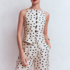 Kensington Linen Shorts-Ivory. Painted Dot