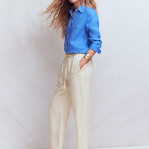 Islington Linen Crop Pants-Ivory