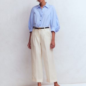 Chiswick Crop Linen Pants-Ivory