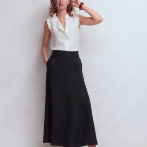 Miriam Linen Maxi Skirt-Black