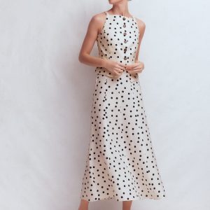 Miriam Linen Maxi Skirt-Ivory. Painted Dot