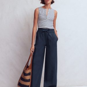 Greenwich Tie Waist Pants-Navy