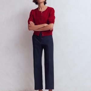 Slim Leg Cotton Pants-Navy