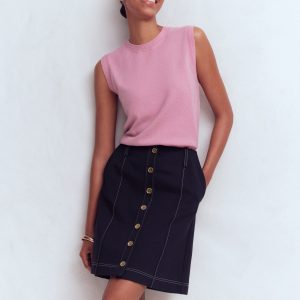 Contrast Stitch Ponte Skirt-Navy