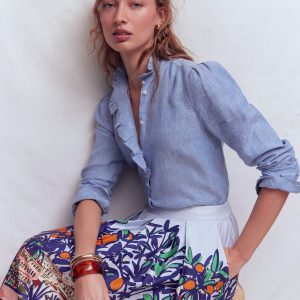 Isabel Ruffle Linen Shirt-Chambray