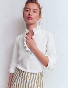 Isabel Ruffle Linen Shirt-White