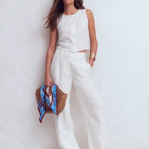 Andrea Linen Shell Top-White