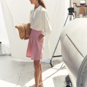 Puff Sleeve Oxford Shirt-White