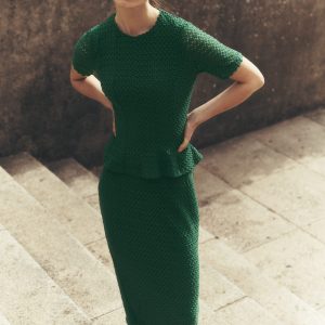 Lace Peplum Top-Verdant Green