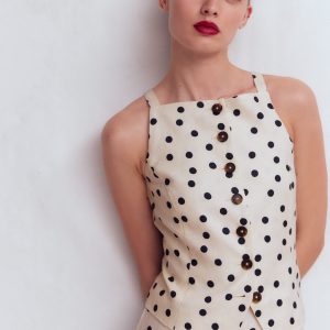 Square Neck Strap Waistcoat-Ivory. Painted Dot Spaced