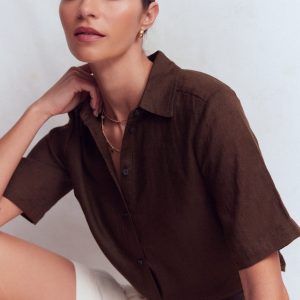 Short Sleeve Linen Shirt-Bitter Chocolate