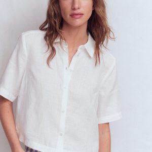 Short Sleeve Linen Shirt-White